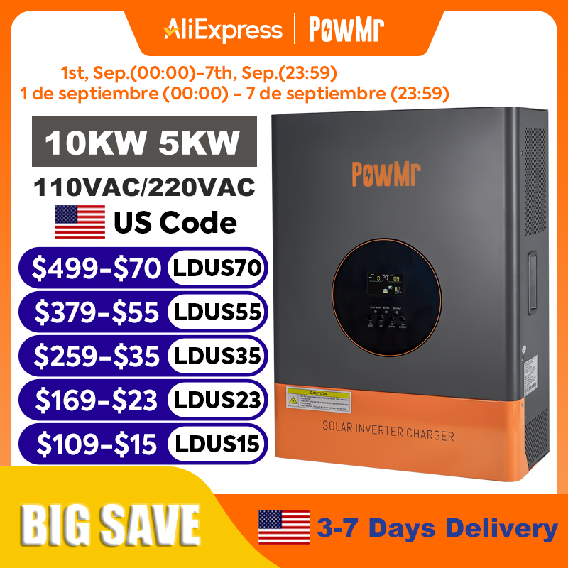 PowMr 10KW 5KW Inverter Fase T - Drone Solar Charger ulasan dan harga